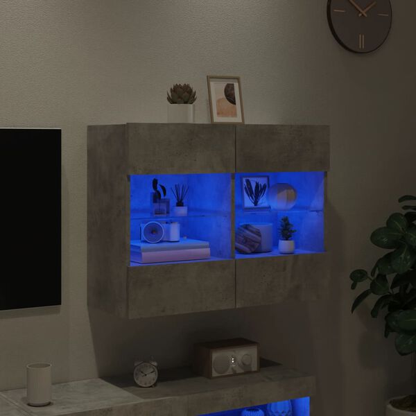 vidaXL v&aelig;gh&aelig;ngt tv-bord med LED-lys 78,5x30x60,5 cm betongr&aring;