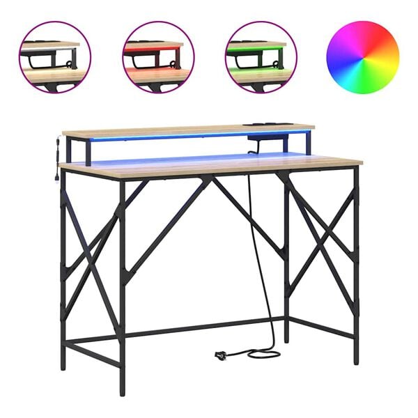 vidaXL Bord med hylde Sonoma eg 100 x 50 x 86,5 cm Konstrueret tr&aelig;