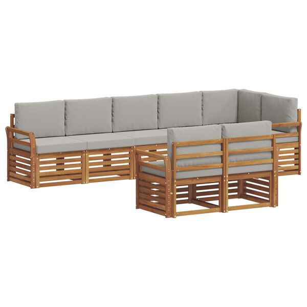 vidaXL Sofas&aelig;t med pude 8 pcs Naturlig og Lys Gr&aring; Massivt Akacietr&aelig;