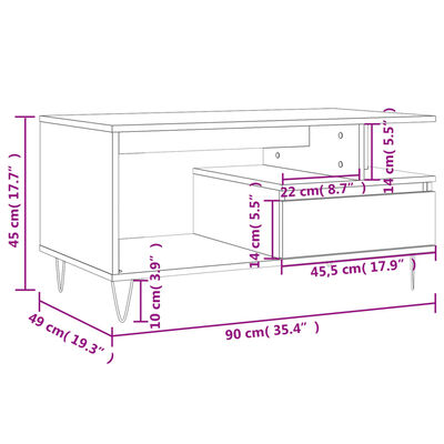 vidaXL sofabord 90x49x45 cm konstrueret træ betongrå