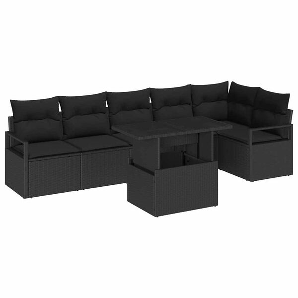 vidaXL Havesofa S&aelig;t med opbevaring 7 pcs Sort polyrattan