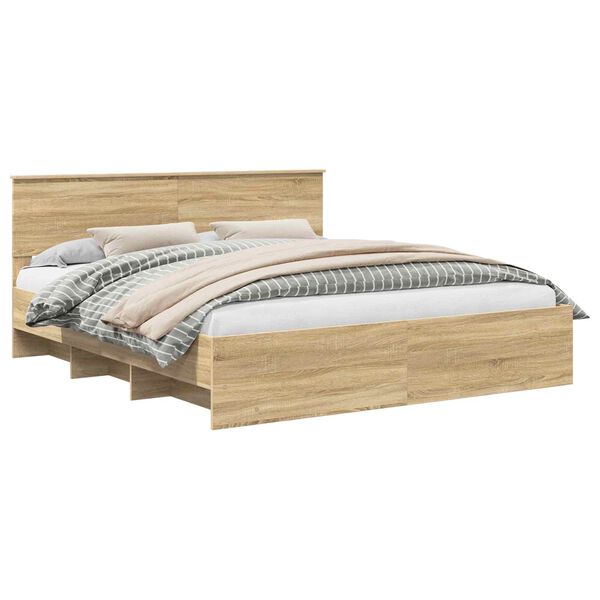 vidaXL Sengestel med hovedg&aelig;rde Sonoma eg 180 x 200 cm Konstrueret tr&aelig;