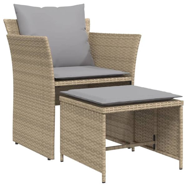 vidaXL havestol med fodskammel polyrattan beige