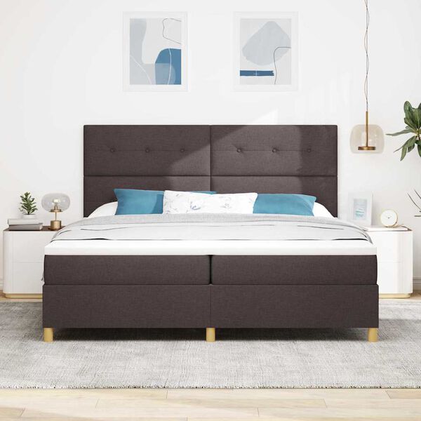 vidaXL Box spring seng med madras M&oslash;rkebrun 200 x 200 cm Stof