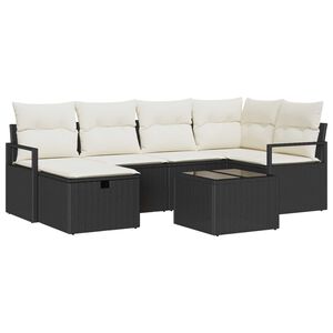 vidaXL Sofa S&aelig;t med pude med opbevaring 7 pcs Sort og Cream polyrattan