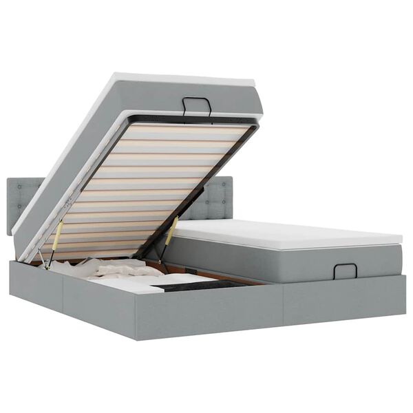 vidaXL osmannisk sengeramme med madrasser 160x200 cm stof lysegrå