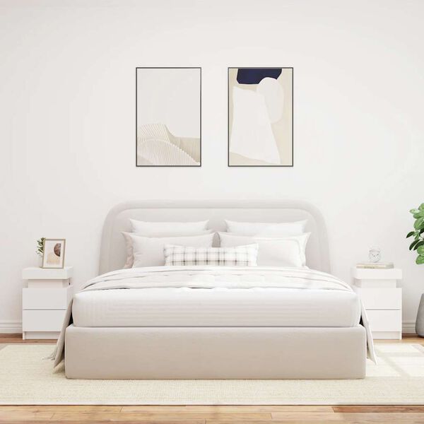 vidaXL sengeborde 2 stk. med LED-lys 35x39x55 cm hvid