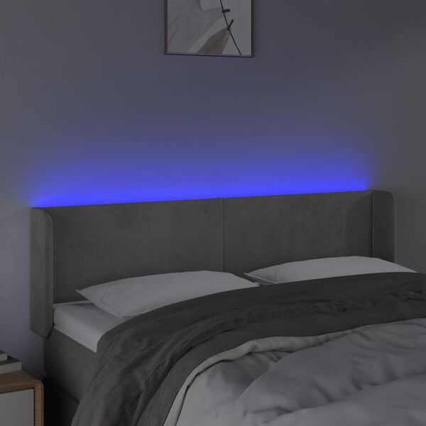 vidaXL sengegavl med LED-lys 147x16x78/88 cm fløjl lysegrå