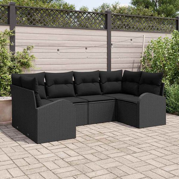 vidaXL Havesofa S&aelig;t med pude med opbevaring 6 pcs Sort polyrattan