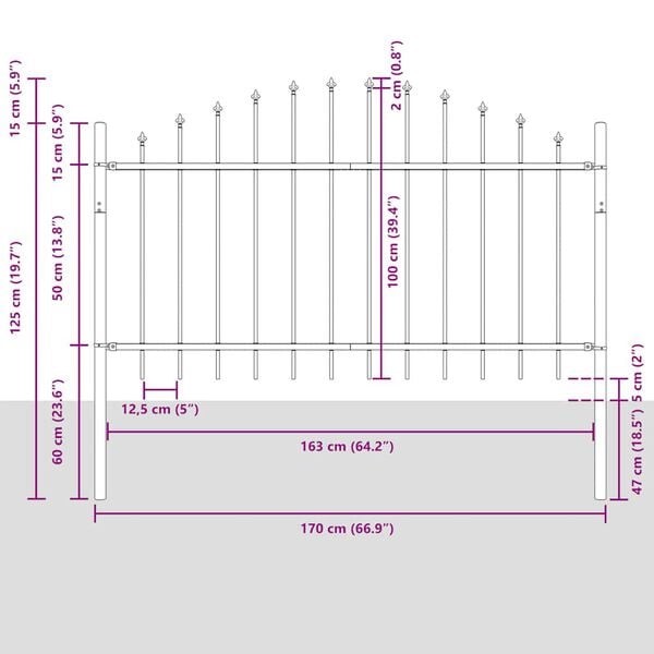 vidaXL havehegn Woerden med spydtop st&aring;l 170x100 cm sort