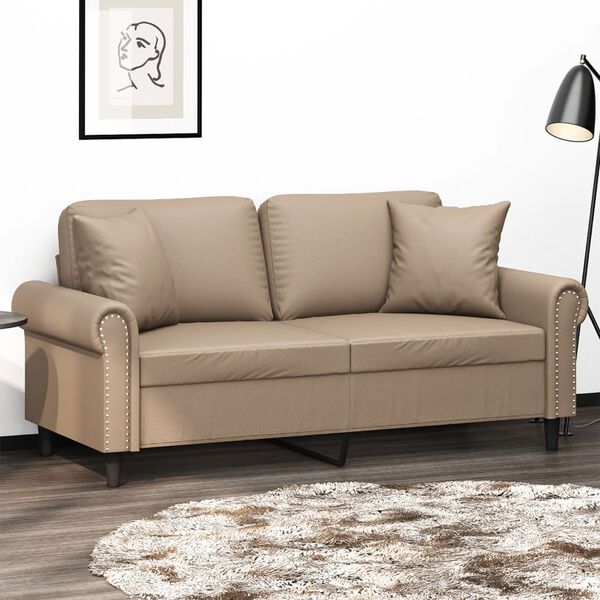 vidaXL 2-personers sofa med pyntepuder 120 cm kunstlæder cappuccino