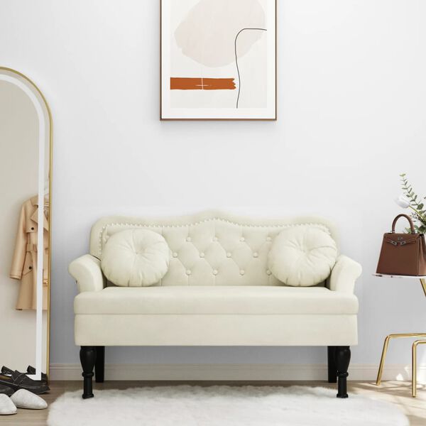 vidaXL bænk med hynder 120,5x65x75 cm velour creme