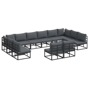 vidaXL Havesofa S&aelig;t med pude 12 pcs Sort Aluminium