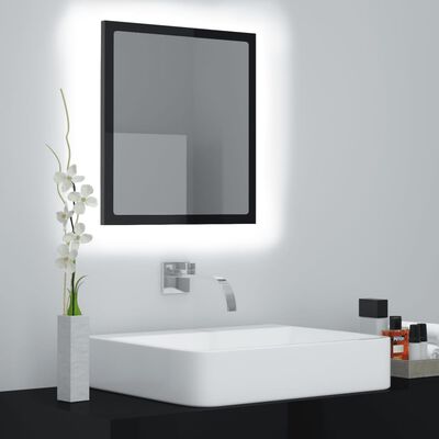 vidaXL badeværelsesspejl med LED-lys 40x8,5x37 cm akryl sort højglans
