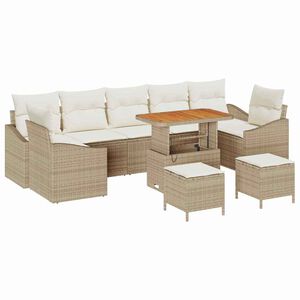 vidaXL Havesofa S&aelig;t med pude med opbevaring 10 pcs Beige Poly rattan