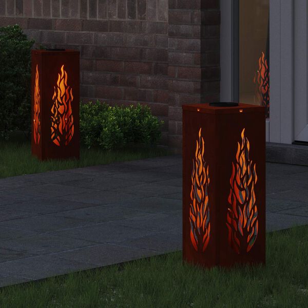vidaXL Solar LED sti lys med batteridrevne lys 2 pcs Bronze Cortenst&aring;l