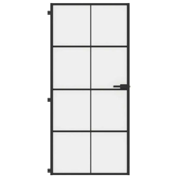 vidaXL d&oslash;r 93x201,5 cm h&aelig;rdet glas og aluminium sort