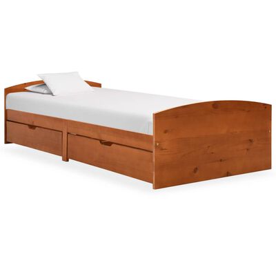 vidaXL sengestel med 2 skuffer 90x200 cm massivt fyrretræ honningbrun