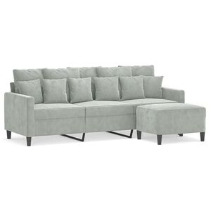 vidaXL 3-personers sofa med fodskammel 180 cm velour lysegr&aring;