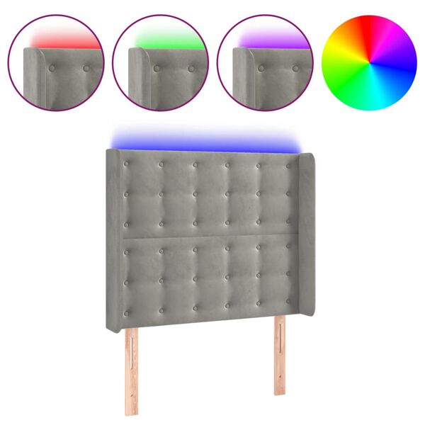 vidaXL sengegavl med LED-lys 83x16x118/128 cm fl&oslash;jl lysegr&aring;