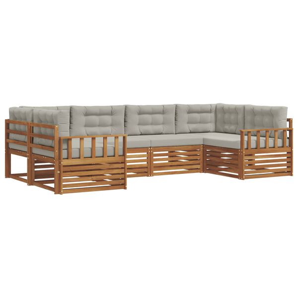 vidaXL Sofas&aelig;t med pude 6 pcs Naturlig og Lys Gr&aring; Massivt Akacietr&aelig;