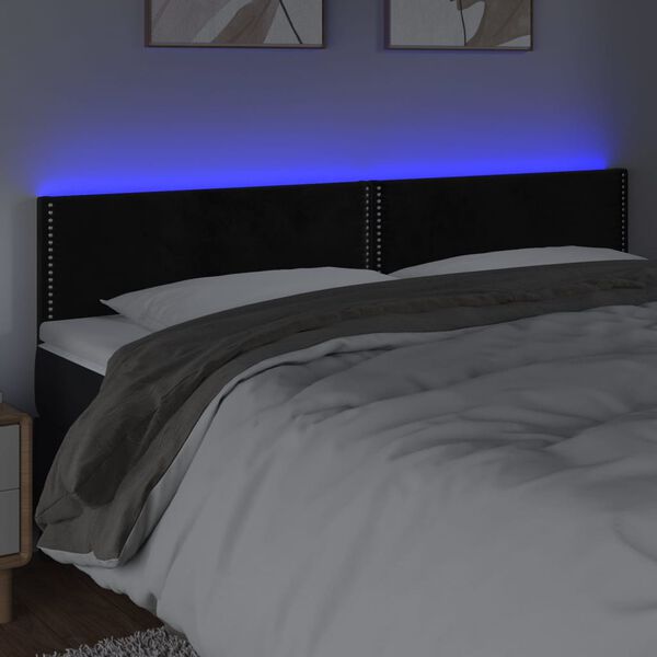 vidaXL sengegavl med LED-lys 160x5x78/88 cm velour sort