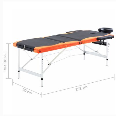 vidaXL foldbart massagebord 3 zoner aluminium sort og orange