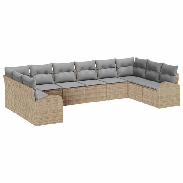 vidaXL Havesofa S&aelig;t med pude 10 pcs Beige og lys gr&aring; polyrattan