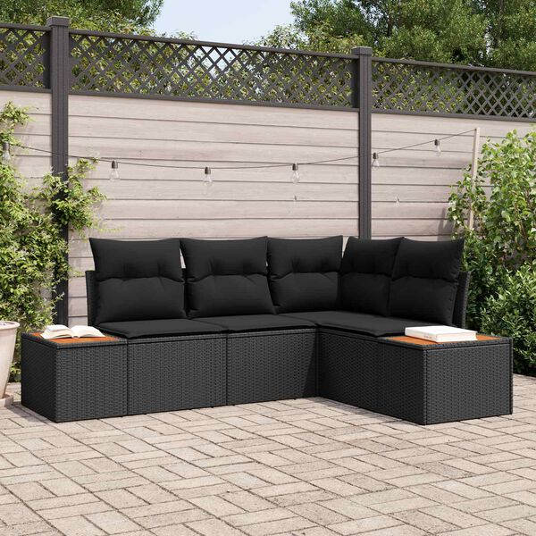 vidaXL Havesofa S&aelig;t med pude med opbevaring 4 pcs Sort Polyrattan