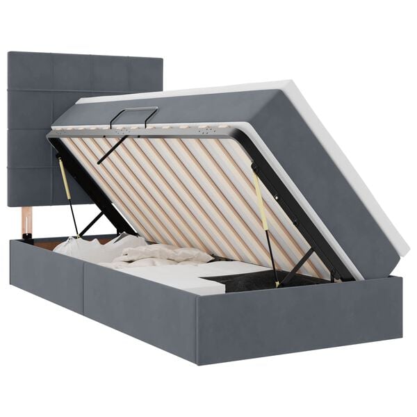 vidaXL Seng med opbevaring og LED med LED M&oslash;rkegr&aring; 90 x 200 cm Fl&oslash;jl