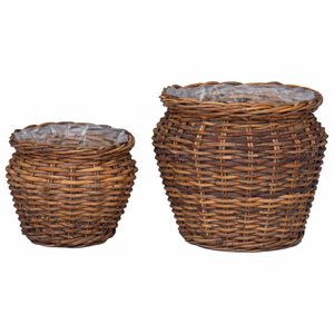 vidaXL Plantekurv med opbevaring 2 pcs Brun Lacak Rattan
