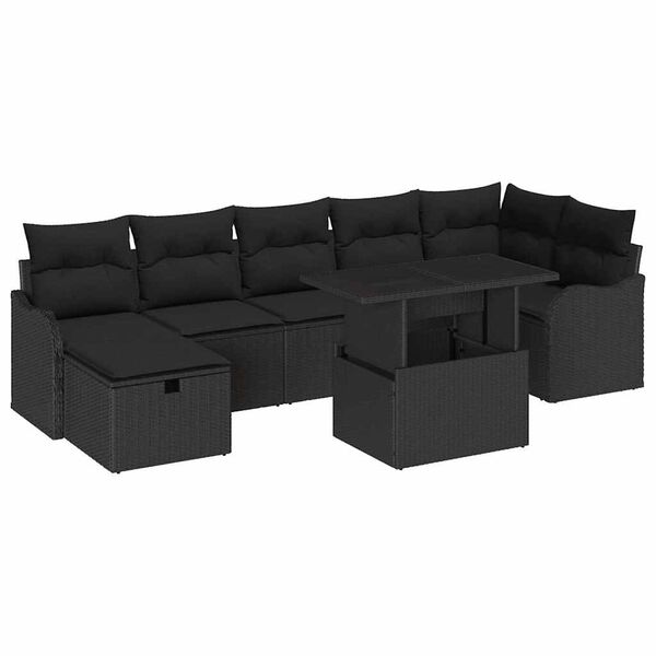 vidaXL Havesofa S&aelig;t med pude med opbevaring 8 pcs Sort Poly rattan