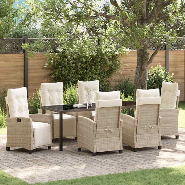 vidaXL Have Spisebordss&aelig;t med pude 7 pcs Beige polyrattan