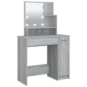 vidaXL makeupbord med LED-lys 86,5x35x136 cm gr&aring; sonoma-eg