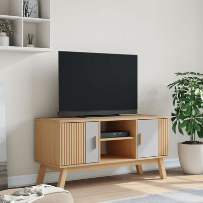 vidaXL tv-bord OLDEN 114x43x57 cm massivt fyrretræ grå og brun