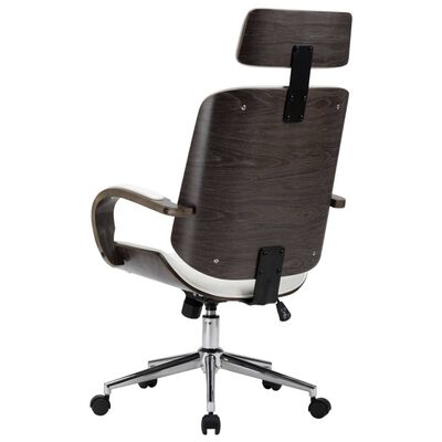 vidaXL drejelig kontorstol med nakkestøtte kunstlæder bøjet træ hvid