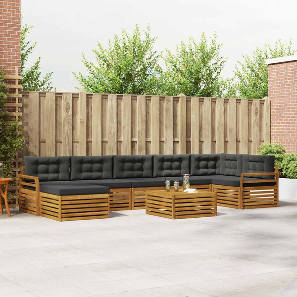vidaXL Sofas&aelig;t med pude 8 pcs Naturlig og Antracit Massivt Akacietr&aelig;