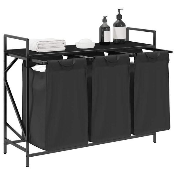 vidaXL vasket&oslash;jskurv 3 rum med hylde sort egetr&aelig;sfarve