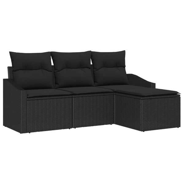 vidaXL Sofa S&aelig;t med pude med opbevaring 4 pcs Sort polyrattan