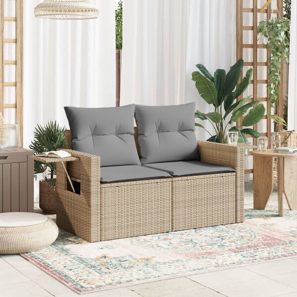 vidaXL 2-personers havesofa med hynder polyrattan beige