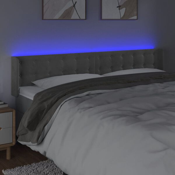 vidaXL sengegavl med LED-lys 203x16x78/88 cm fl&oslash;jl lysegr&aring;