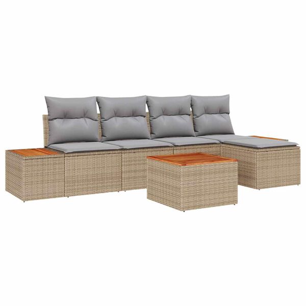 vidaXL Havesofa S&aelig;t med pude 6 pcs Beige Poly rattan