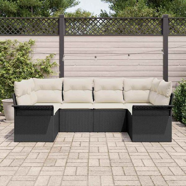 vidaXL Havesofa S&aelig;t med pude med opbevaring 6 pcs Sort Poly rattan