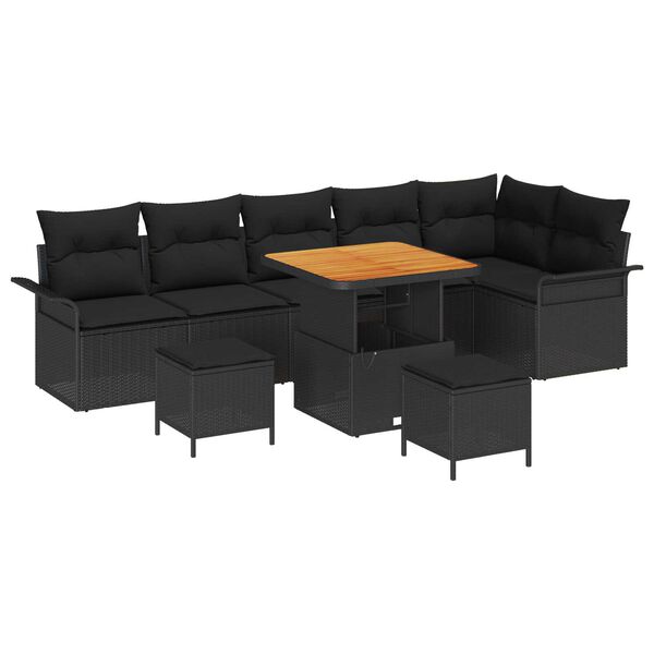 vidaXL Havesofa S&aelig;t med pude 9 pcs Sort polyrattan