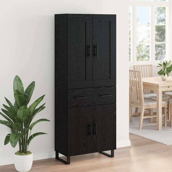 vidaXL Highboard med skuffe Sort eg 69,5 x 34 x 180 cm Konstrueret tr&aelig;