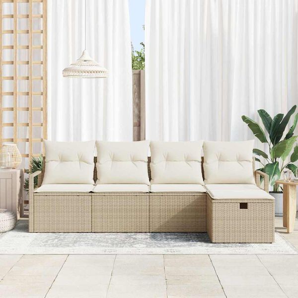 vidaXL Sofa S&aelig;t med pude 5 pcs Beige og creme polyrattan