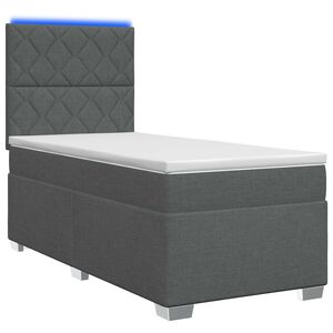 vidaXL Box Spring Seng med Madras og LED M&oslash;rkegr&aring; 90 x 190 cm Stof
