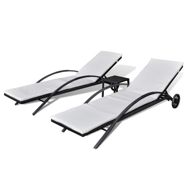 vidaXL liggestole med bord polyrattan sort