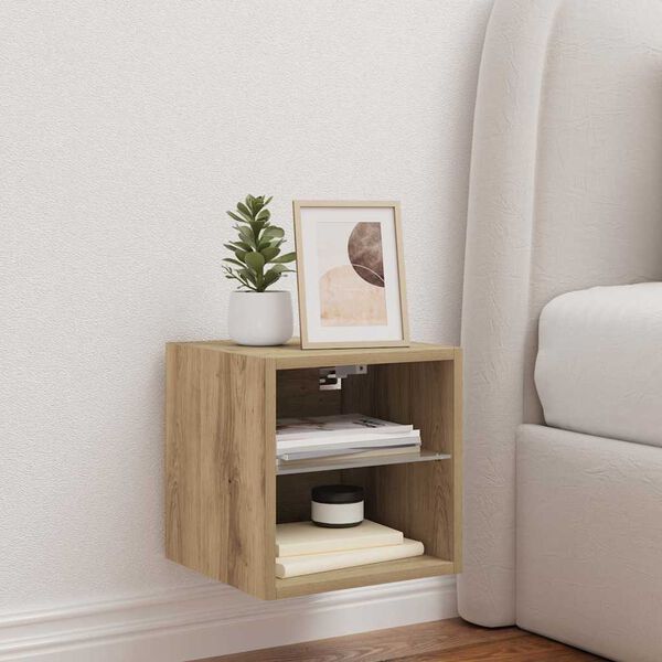 vidaXL væghængt tv-bord med LED-lys 30x28,5x30 cm artisan egetræsfarve