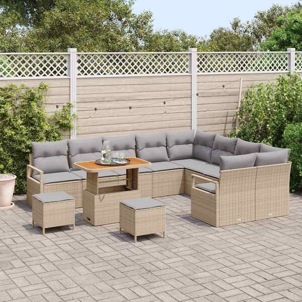 vidaXL Havesofa Sæt med pude 12 pcs Beige Poly rattan